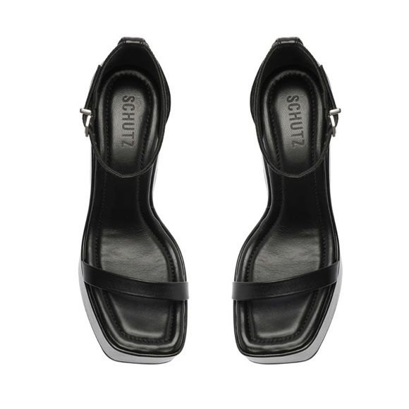 Schutz black leather wedge / sandal - Picture 3 of 4